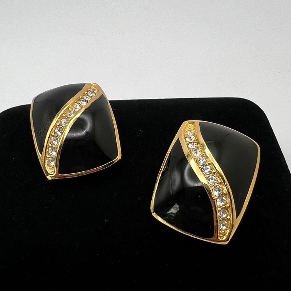 Christian Dior Black Enamel CZ CLIP Earrings